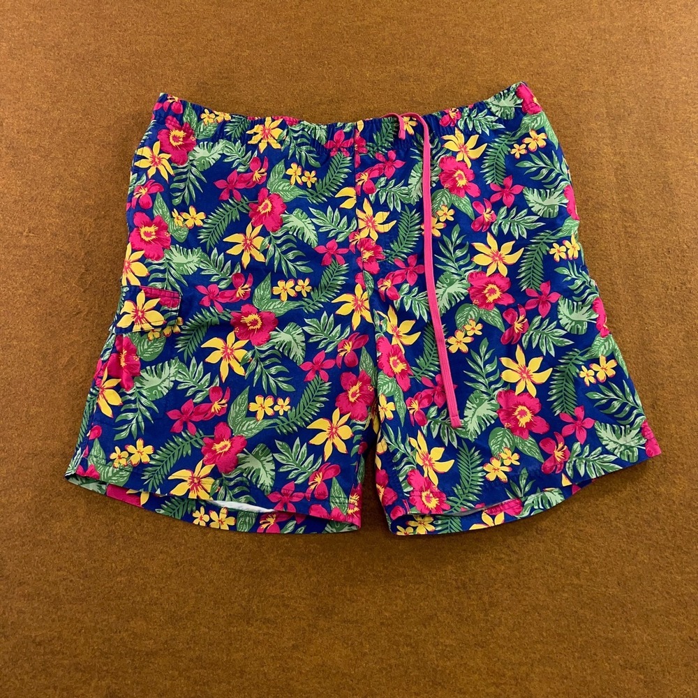 Island Passport Mens 1X-Large Multicolor Floral Hawaiian Beach Swim Board Shorts